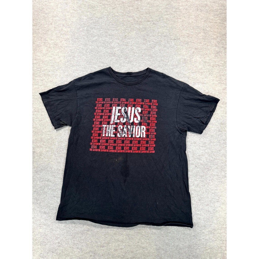 Jesus The Savior Religious Christian T Shirt Mens Black Graphic Crew Neck Large
